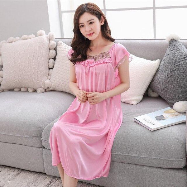 Summer New Ladies Long Nightgown Casual Home Dress Sexy Sleepwear Ice Silk Nightdress Oversize L-XXL Pregnant woman Dress