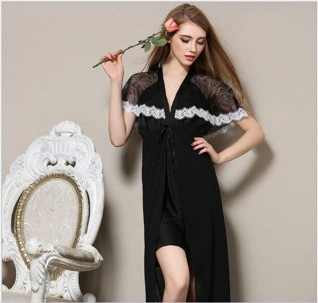 Newest Female luxury high-grade Sexy Lace Splicing Batwing Sleeve V-Neck Woman Sleepwear Ladies long Nightgown spring AA0080