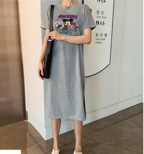 Caiyier Casual Nightgown Cute Print Black Nightdress Summer Short Sleeve Long Nightshirt Women Plus Size Sleepwear S-4XL