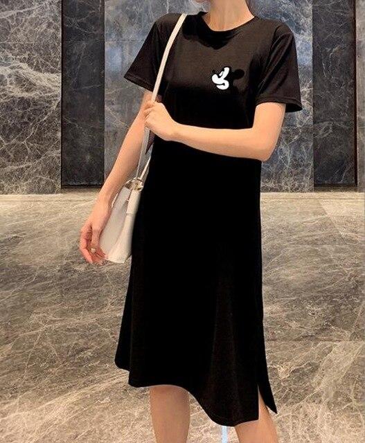 Caiyier Casual Nightgown Cute Print Black Nightdress Summer Short Sleeve Long Nightshirt Women Plus Size Sleepwear S-4XL