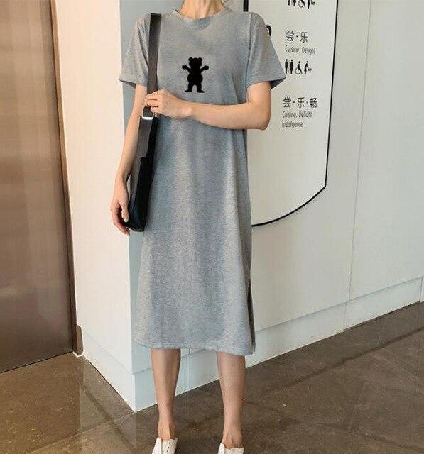 Caiyier Casual Nightgown Cute Print Black Nightdress Summer Short Sleeve Long Nightshirt Women Plus Size Sleepwear S-4XL