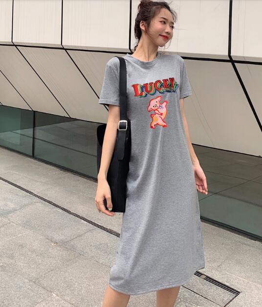 Caiyier Casual Nightgown Cute Print Black Nightdress Summer Short Sleeve Long Nightshirt Women Plus Size Sleepwear S-4XL