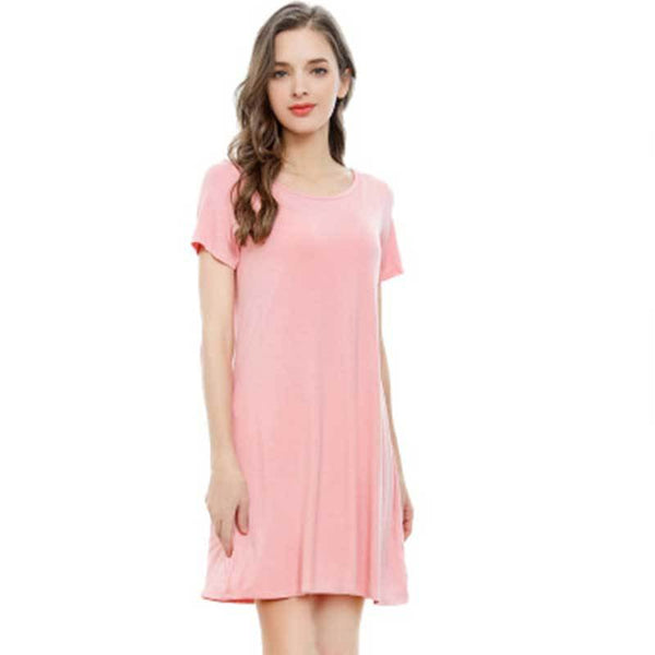 Summer Comfortable Women Nightdresss Casual Short Sleeve Round Collar Long Nightgowns