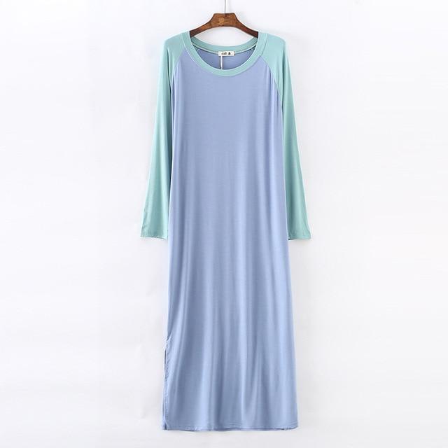 Women Sleepshirts Patchwork Sleepwear Summer Spring Long Sleeve Cool Modal nightdress Ladies Long Dressing NightGown Big OneSize