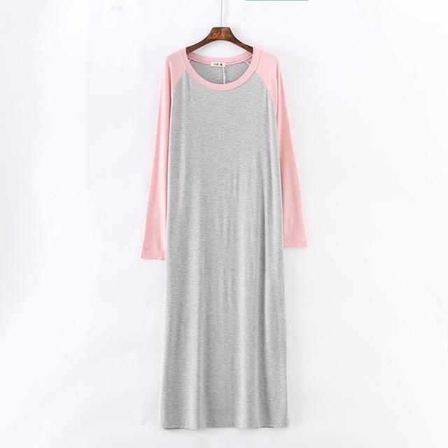 Women Sleepshirts Patchwork Sleepwear Summer Spring Long Sleeve Cool Modal nightdress Ladies Long Dressing NightGown Big OneSize