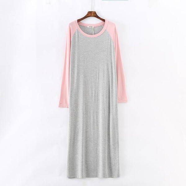 Women Sleepshirts Patchwork Sleepwear Summer Spring Long Sleeve Cool Modal nightdress Ladies Long Dressing NightGown Big OneSize