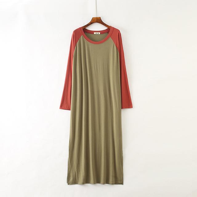 Women Sleepshirts Patchwork Sleepwear Summer Spring Long Sleeve Cool Modal nightdress Ladies Long Dressing NightGown Big OneSize