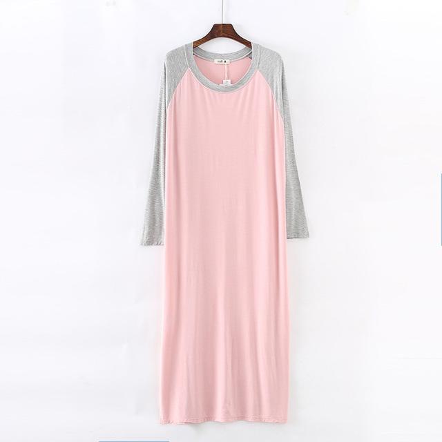 Women Sleepshirts Patchwork Sleepwear Summer Spring Long Sleeve Cool Modal nightdress Ladies Long Dressing NightGown Big OneSize