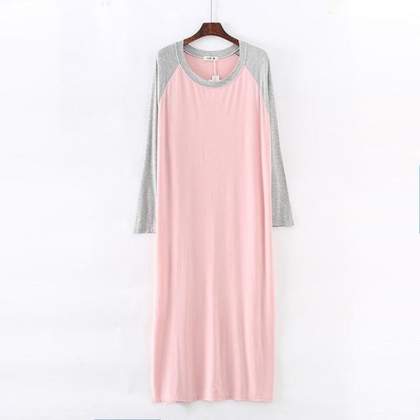 Women Sleepshirts Patchwork Sleepwear Summer Spring Long Sleeve Cool Modal nightdress Ladies Long Dressing NightGown Big OneSize