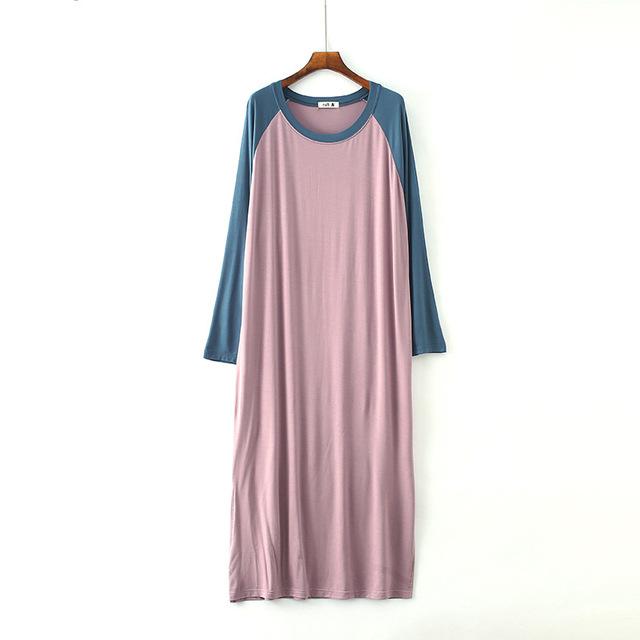 Women Sleepshirts Patchwork Sleepwear Summer Spring Long Sleeve Cool Modal nightdress Ladies Long Dressing NightGown Big OneSize