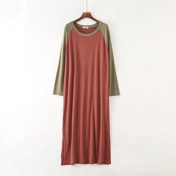 Women Sleepshirts Patchwork Sleepwear Summer Spring Long Sleeve Cool Modal nightdress Ladies Long Dressing NightGown Big OneSize