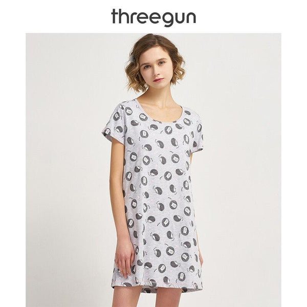 THREEGUN Nightdress Women Cotton Sleepshirt Nightgowns Print Sleepwear Soft Breathable Loose Home Dress Lounge Panda Long Tshirt