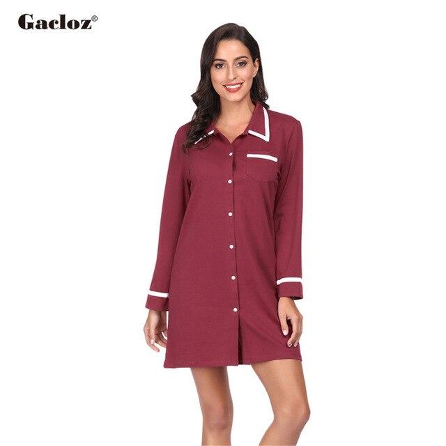 Gacloz Cotton Shirt Dress Nightdress Women Long Sleeve Sleepwear Ladies Casual Nightgown Pyjama Femme