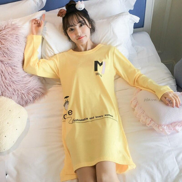 2018 Autumn 100% Cotton Nightdress Girls Cute Cartoon Totoro Nightgown for Women Long Sleeve Night Dress Home clothing Sleepwear