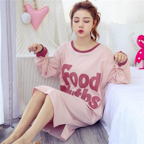 Casual Striped 100% Cotton Nightgowns for Women 2019 Autumn Long Sleeve Sleepwear Night Dress Femme Lounge Nightdress Home Dress