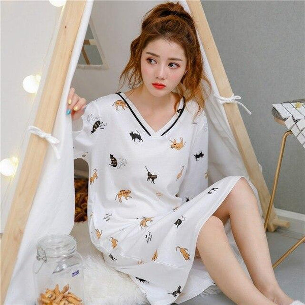 Casual Striped 100% Cotton Nightgowns for Women 2019 Autumn Long Sleeve Sleepwear Night Dress Femme Lounge Nightdress Home Dress