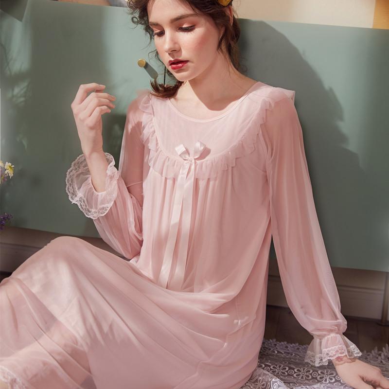 Summer Women's Sleeping Dress Princess Sleepshirts Vintage Palace Style Lace Embroidered Nightgowns Nightdress Lounge Sleepwear
