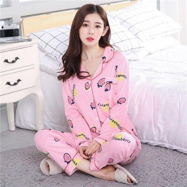 Cute Women Pajamas Pyjamas Set Long Sleeve Sleepwear Pijama Mujer Pajama Suit 2 Pieces Night Home Wear Nightgown Plus Size