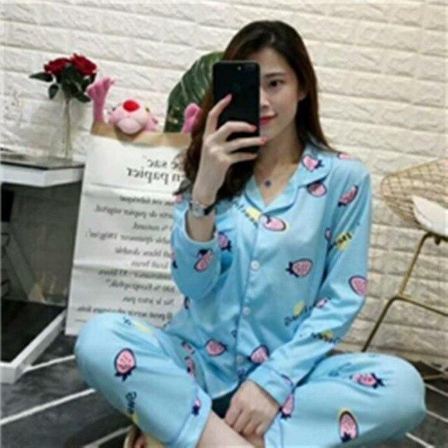 Cute Women Pajamas Pyjamas Set Long Sleeve Sleepwear Pijama Mujer Pajama Suit 2 Pieces Night Home Wear Nightgown Plus Size