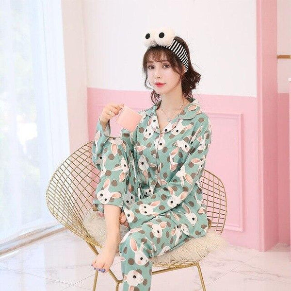 Cute Women Pajamas Pyjamas Set Long Sleeve Sleepwear Pijama Mujer Pajama Suit 2 Pieces Night Home Wear Nightgown Plus Size