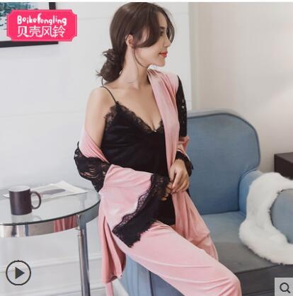Autumn spring winter 3 pcs women velvet pajamas female casual long sleeve fashion comfortable pajama sets sleepwear nightgown