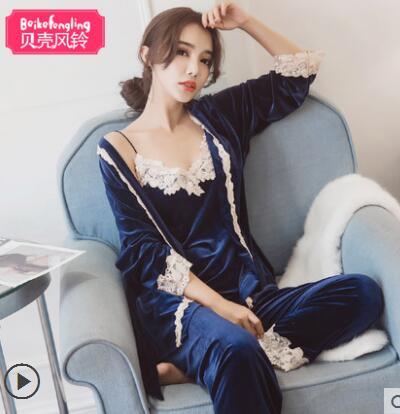 Autumn spring winter 3 pcs women velvet pajamas female casual long sleeve fashion comfortable pajama sets sleepwear nightgown