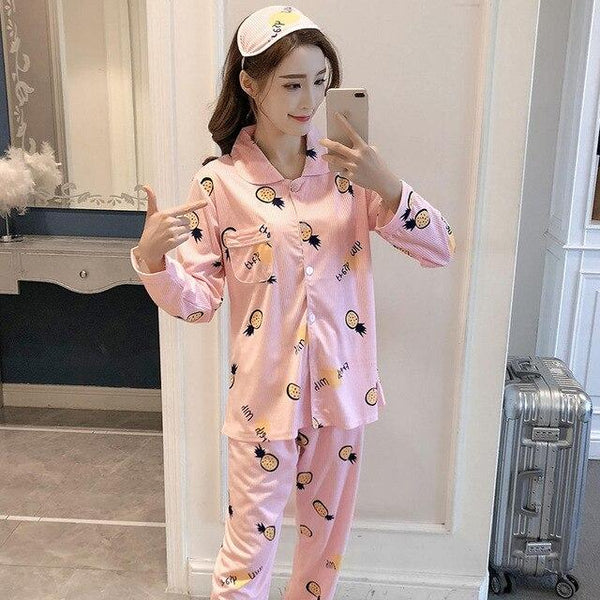 Elegant Luxury Women Comfortable Cotton Pajama Set Girl Print Pyjama Set Long Sleeve Sleepwear Suit Women Nightgown Sets