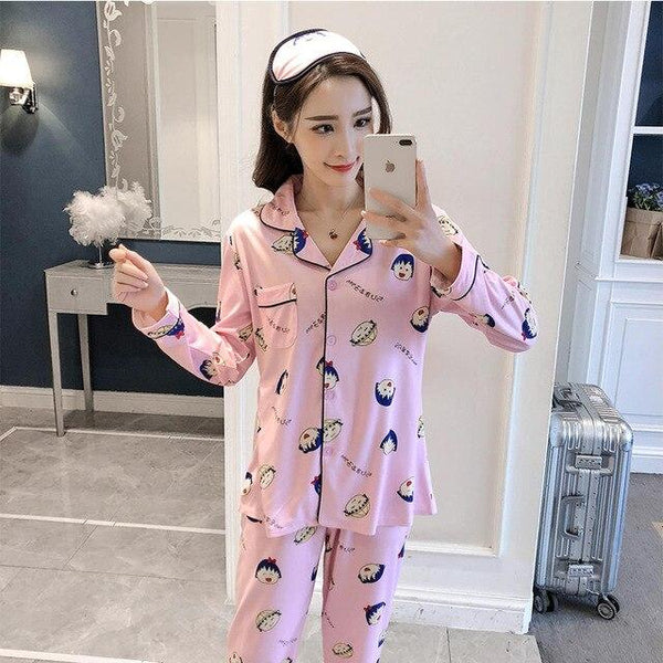 Elegant Luxury Women Comfortable Cotton Pajama Set Girl Print Pyjama Set Long Sleeve Sleepwear Suit Women Nightgown Sets