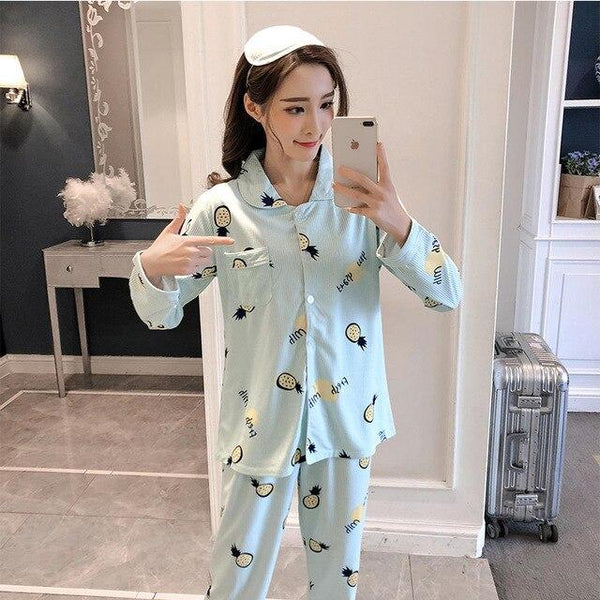 Elegant Luxury Women Comfortable Cotton Pajama Set Girl Print Pyjama Set Long Sleeve Sleepwear Suit Women Nightgown Sets