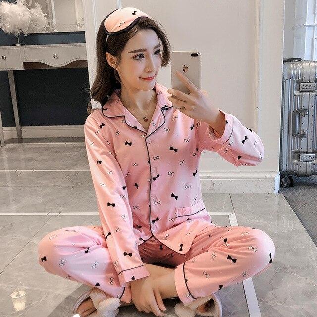 Elegant Luxury Women Comfortable Cotton Pajama Set Girl Print Pyjama Set Long Sleeve Sleepwear Suit Women Nightgown Sets