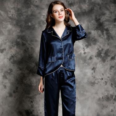 Nightgowns Women 100% Silk Nightcloth Two Pieces Set Long Sleeve Elastic Waist Long Pants Loose Suits 5 Co'lo'r's All Season