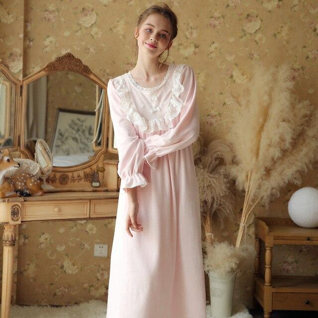 Warm Retro Nightdress Victorian Style Plus Size Nightwear Long Nightgown Women 2019 Autumn Sleepwear Sleep Shirt Indoor Clothing