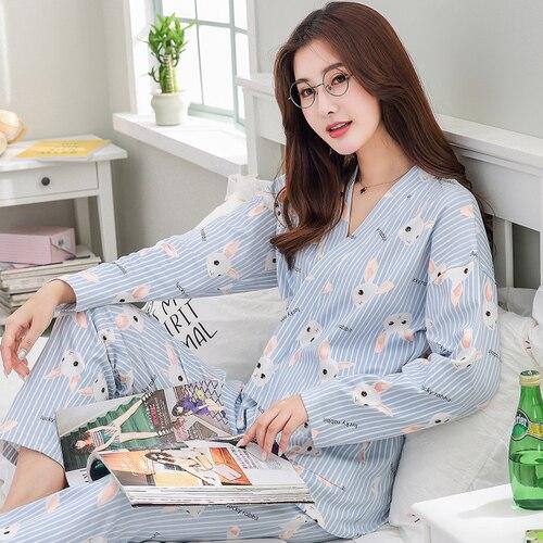 Japanese Pajamas Women Spring Autumn Cotton Long Sleeve Kimono Sleepwear Sweet Lovely Homewear Thin Two Sets Nightgown H5623