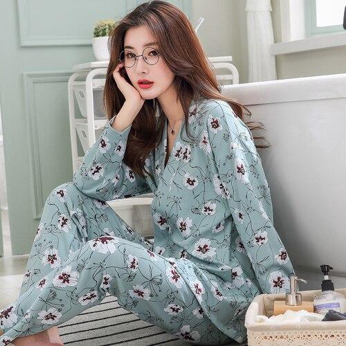 Japanese Pajamas Women Spring Autumn Cotton Long Sleeve Kimono Sleepwear Sweet Lovely Homewear Thin Two Sets Nightgown H5623