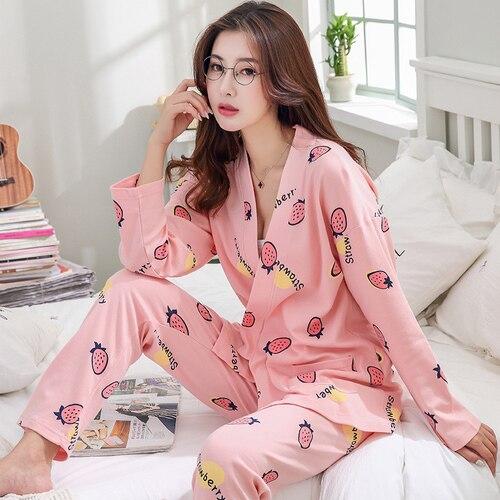 Japanese Pajamas Women Spring Autumn Cotton Long Sleeve Kimono Sleepwear Sweet Lovely Homewear Thin Two Sets Nightgown H5623