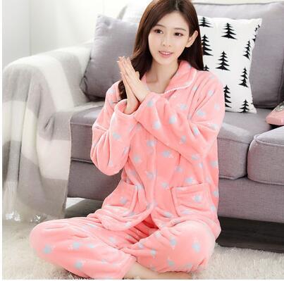 Girls Winter Coral Velvet Pajamas Women Thick Flannel Sleep Suit Students Homewear Long Sleeves Pajamas Casual Nightgown D-2046