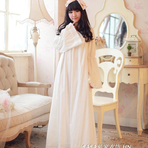 Vintage Royal Princess Long Sleeping Dress Pure Cotton Bubble Long-Sleeved Nightgowns Female Casual Women's Sleepwear SA16052