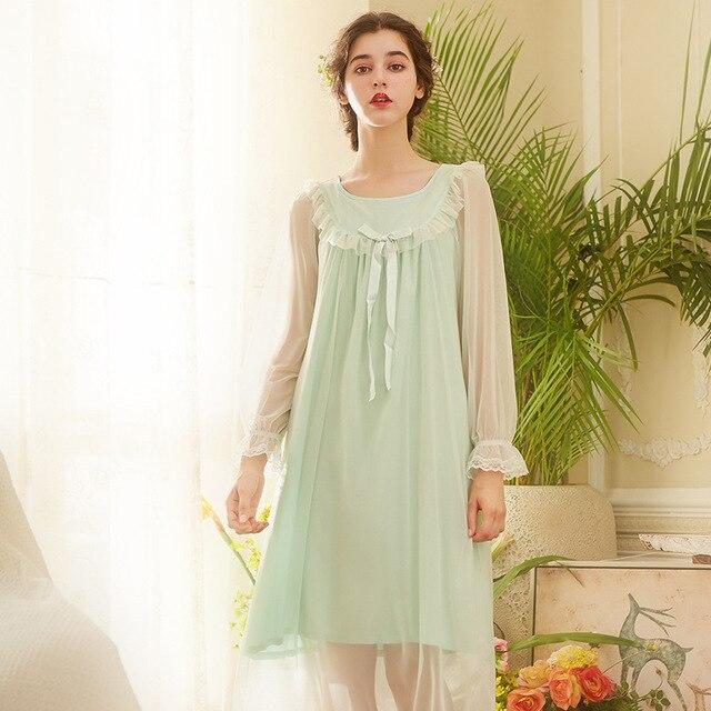 New Long Cotton Nightgown Princess Sleep Lounge Pregnant Women Home Dress Sleepshirts Female Nightdress Vintage Camisao CA874