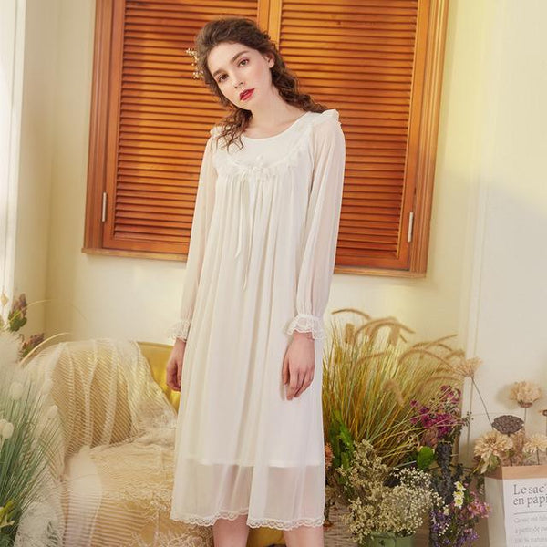 New Long Cotton Nightgown Princess Sleep Lounge Pregnant Women Home Dress Sleepshirts Female Nightdress Vintage Camisao CA874