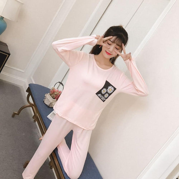 Spring autumn Women Pyjamas Cartoon printed Pajamas Set Thin Pijamas Mujer Sleepwear suit long Sleeve Nightgown casual homewear
