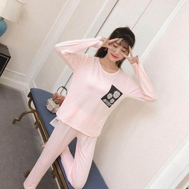 Spring autumn Women Pyjamas Cartoon printed Pajamas Set Thin Pijamas Mujer Sleepwear suit long Sleeve Nightgown casual homewear