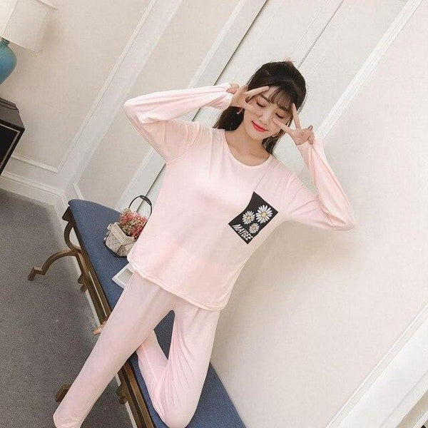 Spring autumn Women Pyjamas Cartoon printed Pajamas Set Thin Pijamas Mujer Sleepwear suit long Sleeve Nightgown casual homewear