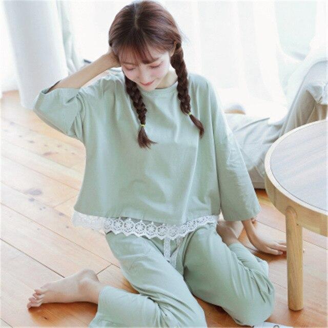 Spring autumn Women Pyjamas Cartoon printed Pajamas Set Thin Pijamas Mujer Sleepwear suit long Sleeve Nightgown casual homewear