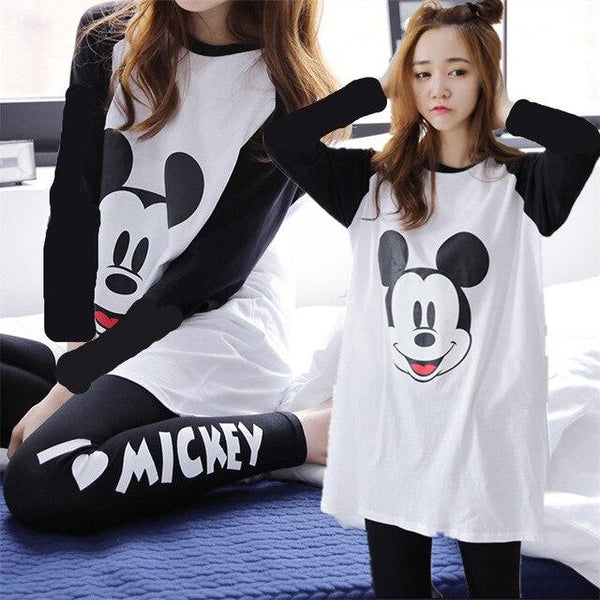 Spring autumn Women Pyjamas Cartoon printed Pajamas Set Thin Pijamas Mujer Sleepwear suit long Sleeve Nightgown casual homewear