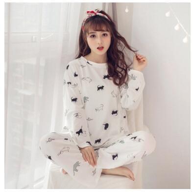 Spring autumn Women Pyjamas Cartoon printed Pajamas Set Thin Pijamas Mujer Sleepwear suit long Sleeve Nightgown casual homewear