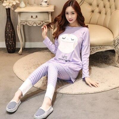 Spring autumn Women Pyjamas Cartoon printed Pajamas Set Thin Pijamas Mujer Sleepwear suit long Sleeve Nightgown casual homewear