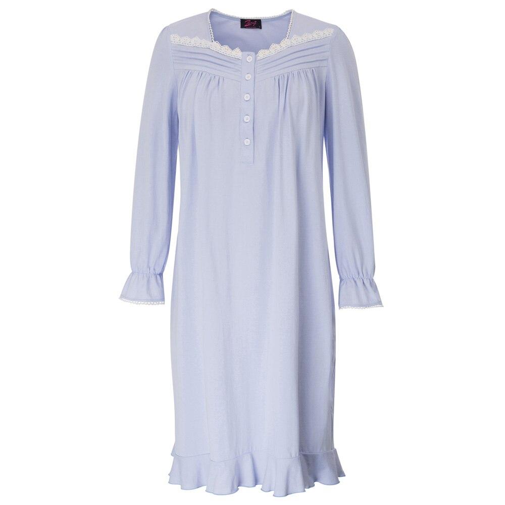 Comfortable Sleepwear Plus size Long Sleeves Square Neck Cotton Dress Nightgown Ruffled Stretchy Buttoned Pajamas