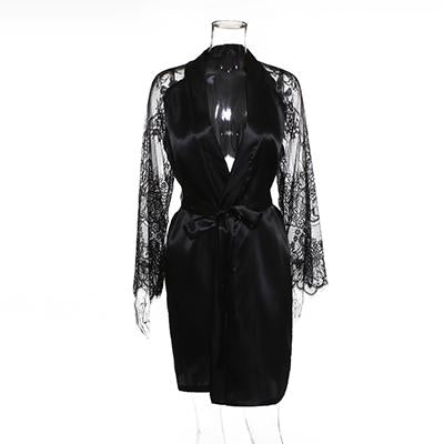 Sexy mousse Pajamas lace long-sleeved kimono silk robes soft flowers large size sexy satin female sexy nightdress nightgown long