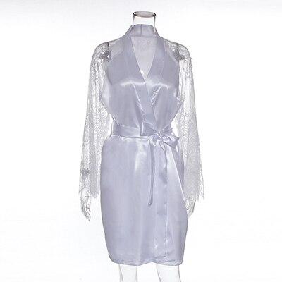 Sexy mousse Pajamas lace long-sleeved kimono silk robes soft flowers large size sexy satin female sexy nightdress nightgown long