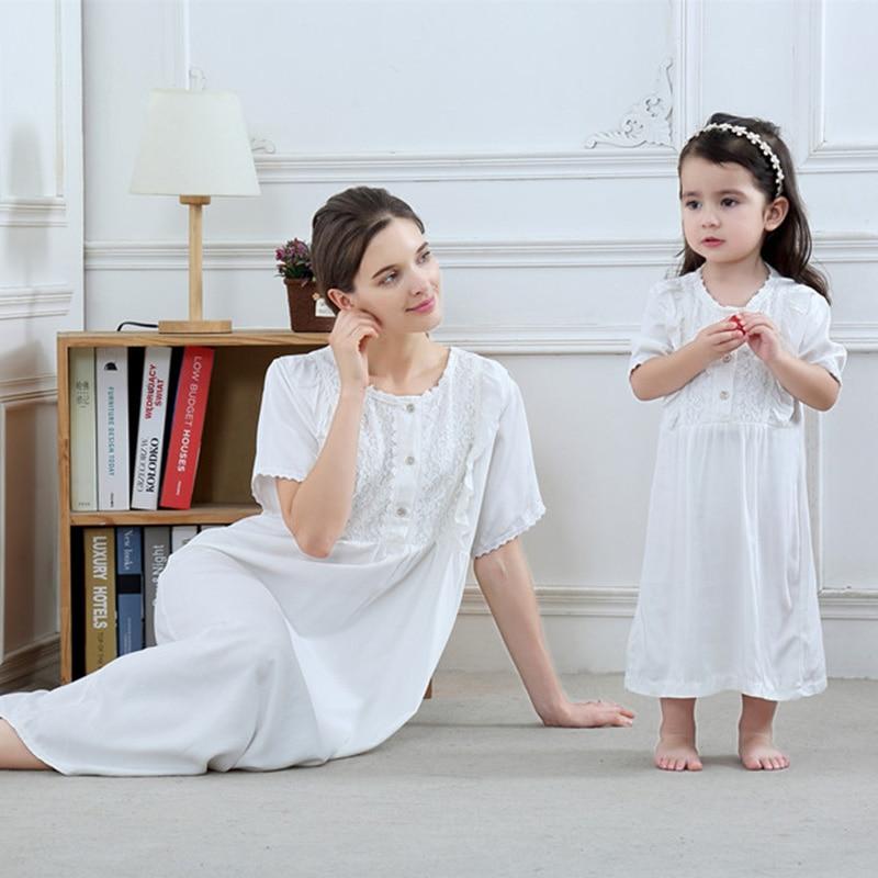 Retro Nightgowns Pajamas for Girls Mother and Daughter Family Matching Dresses Women Girl Nightgowns Mom and Daughter Dress